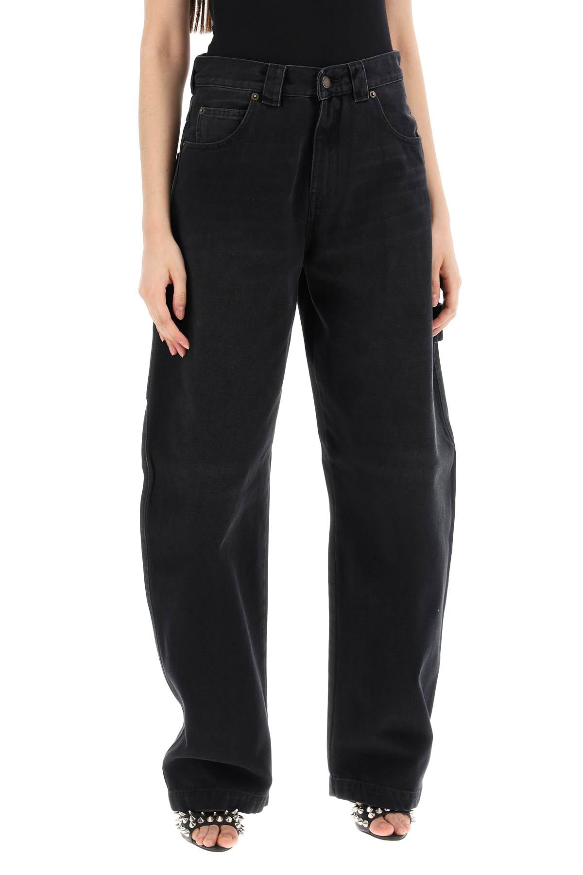 Audrey Cargo Jeans With Curved Leg  - Black