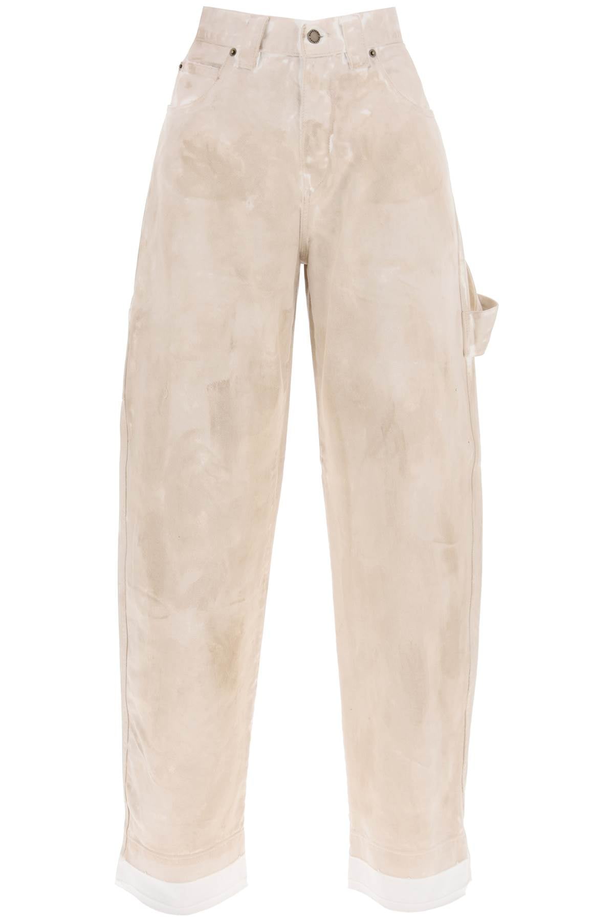 Audrey Marble-effect Cargo Jeans  - Beige