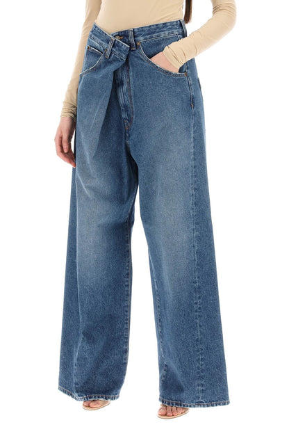 'ines' Baggy Jeans With Folded Waistband  - Light Blue