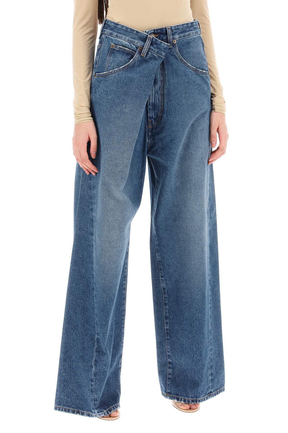 'ines' Baggy Jeans With Folded Waistband  - Light Blue