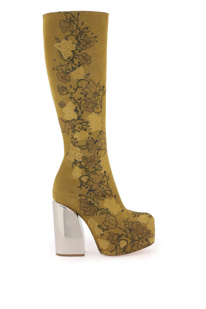 Embroidered Jacquard High Boots  - Oro