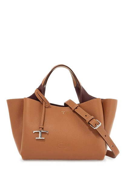 Light Brown Calfskin Mini Handbag With 2 Handles And Shoulder Strap  - Brown