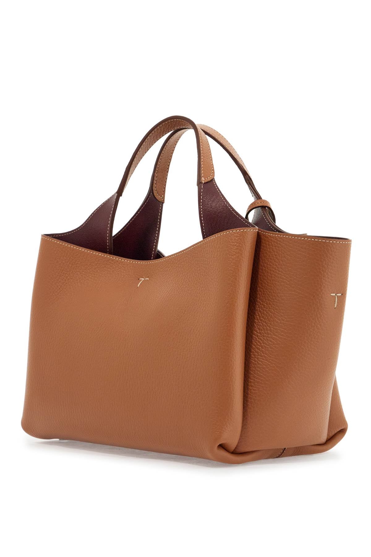 Light Brown Calfskin Mini Handbag With 2 Handles And Shoulder Strap  - Brown