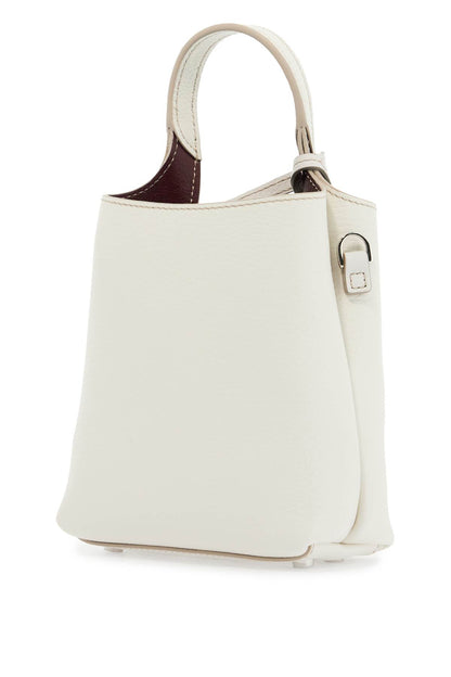 White Calf Leather Crossbody Bag With Burgundy Details  - White