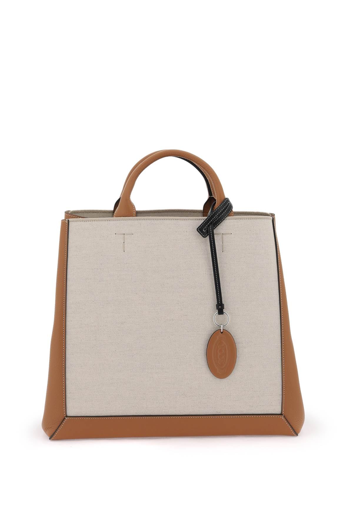 Canvas & Leather Tote Bag  - Beige