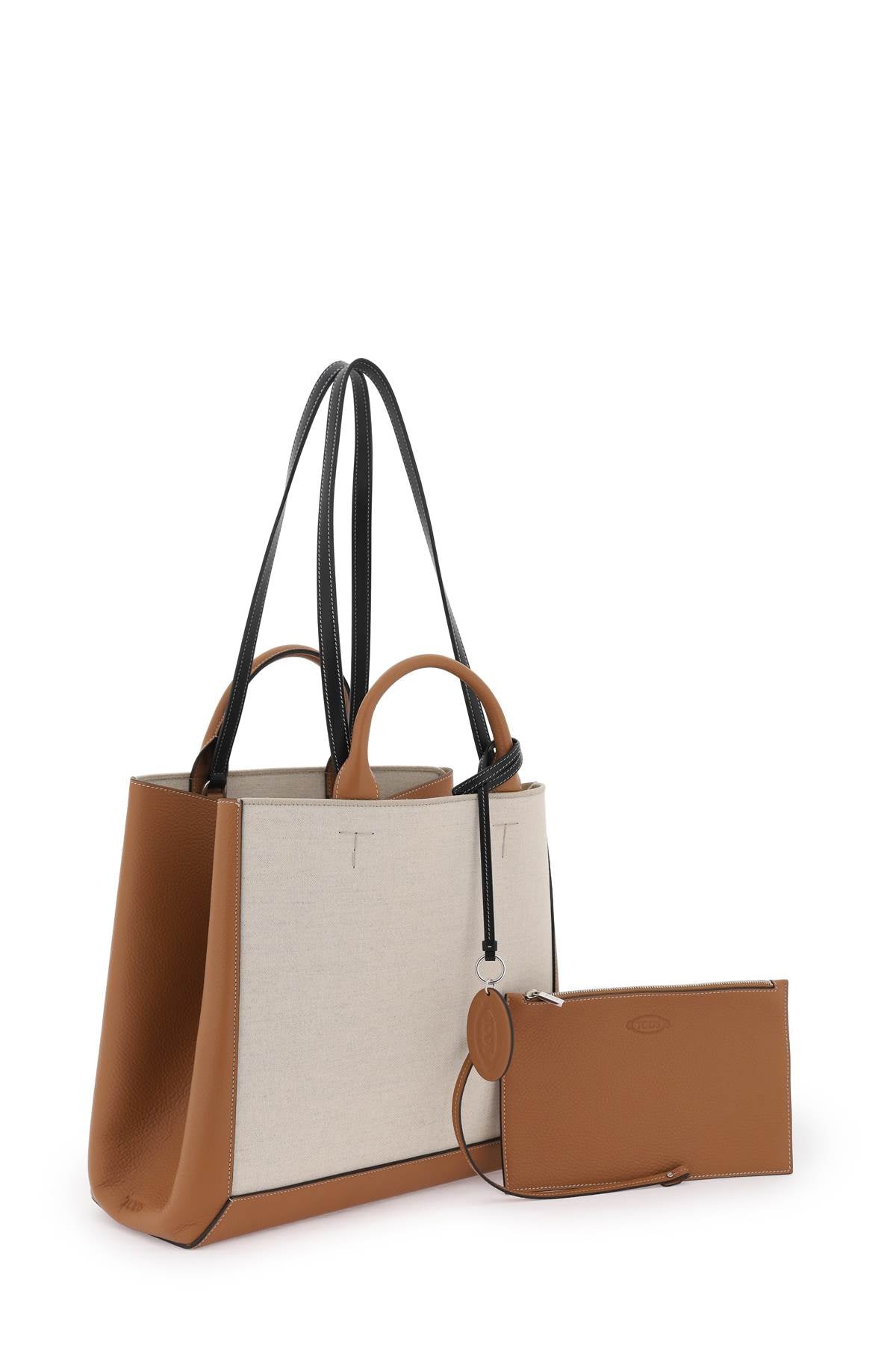 Canvas & Leather Tote Bag  - Beige