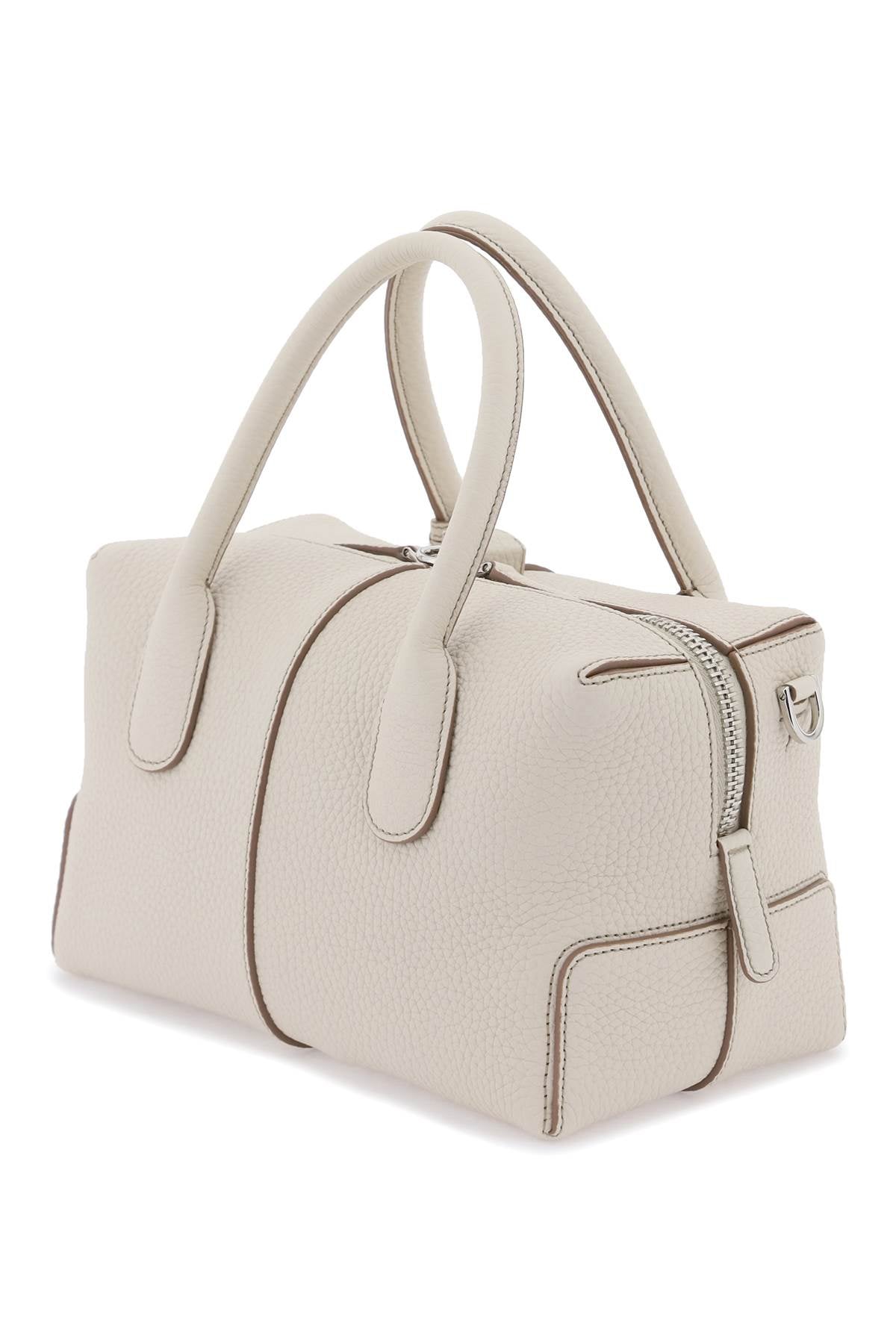 Grained Leather Bowling Bag  - Bianco