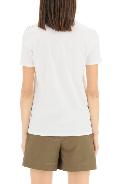 Logo T-shirt With Buttons  - White