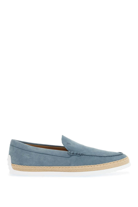 Light Blue Calfskin Loafers With Rubber And Rope Sole  - Blue