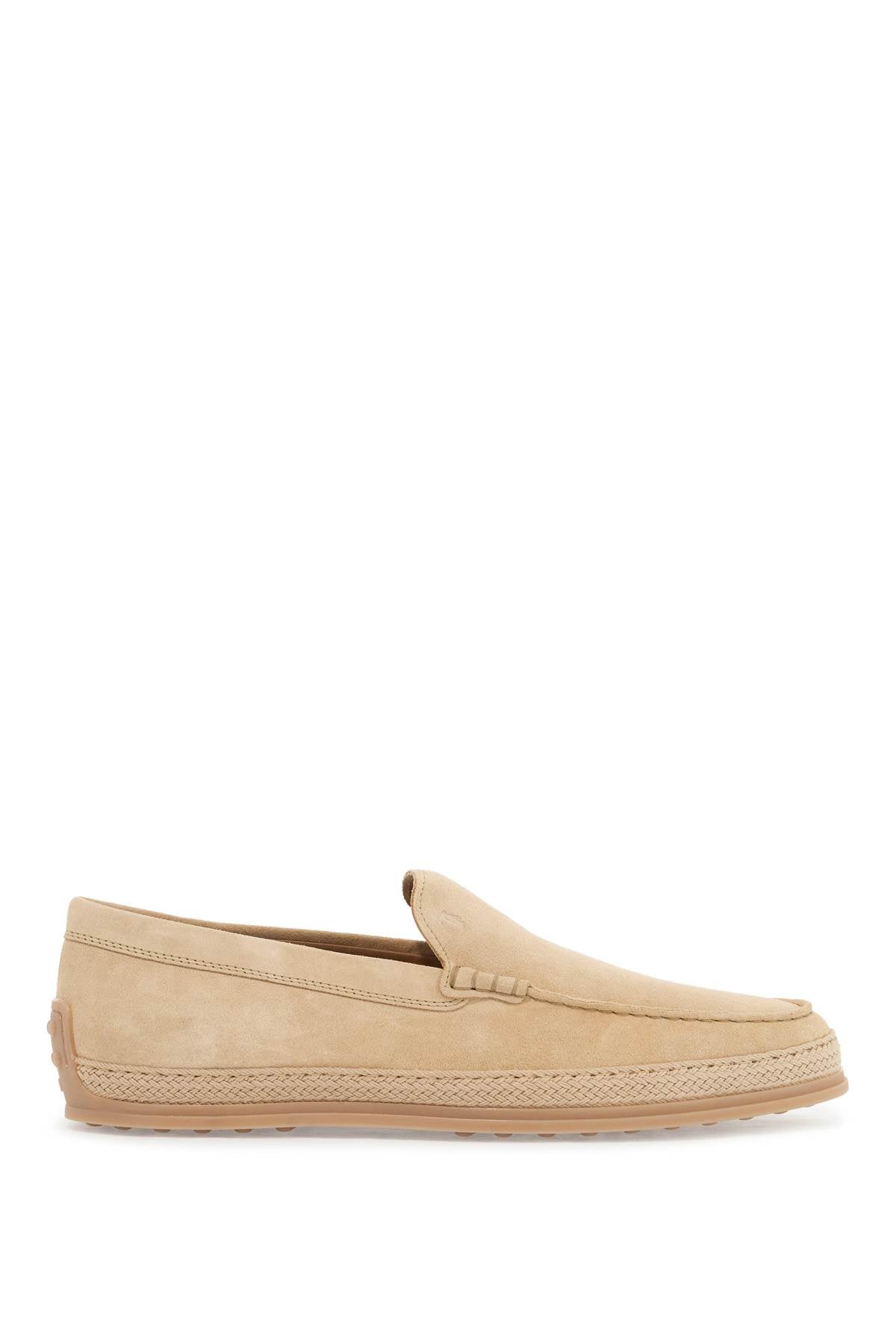 Beige Woven Leather Slip-on Loafers With Rubber Sole  - Beige