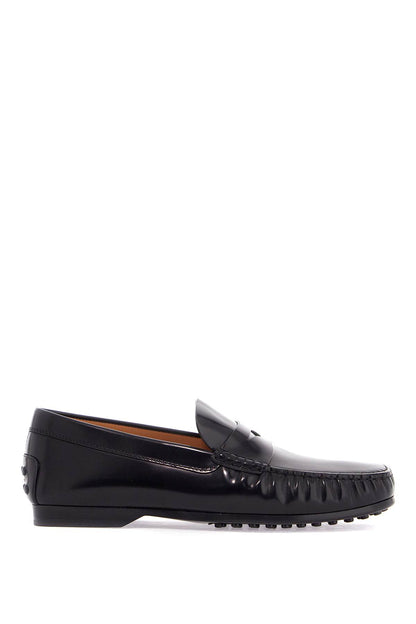 Men's Black Calfskin Loafers With Elegant Insert And Rubber Sole  - Black