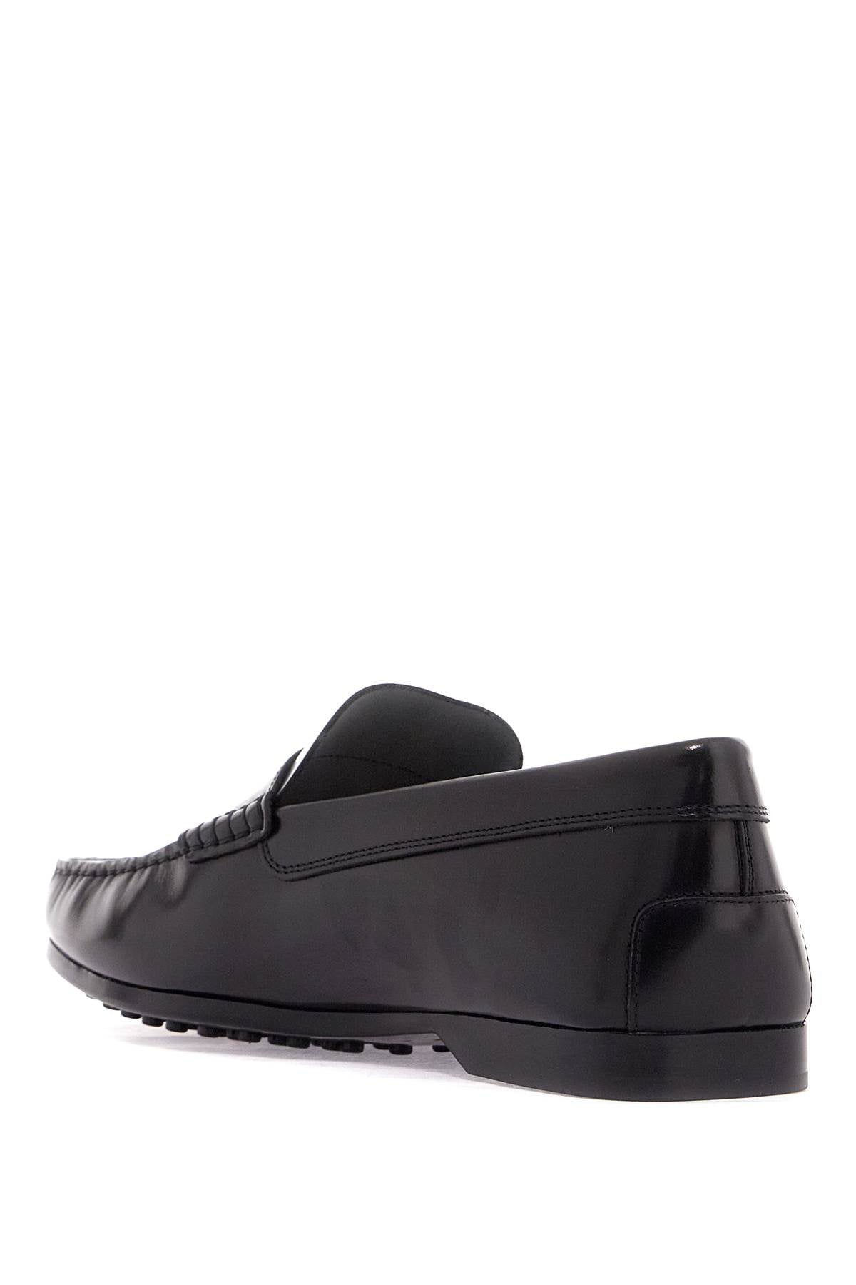 Brushed Leather Loafers With Penny Detail  - Black