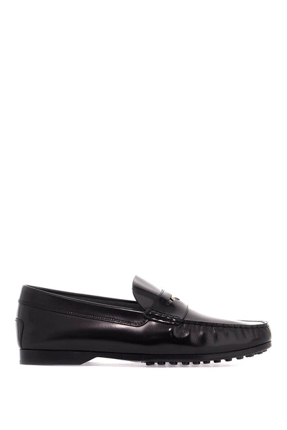 Brushed Leather Loafers With Penny Detail  - Black