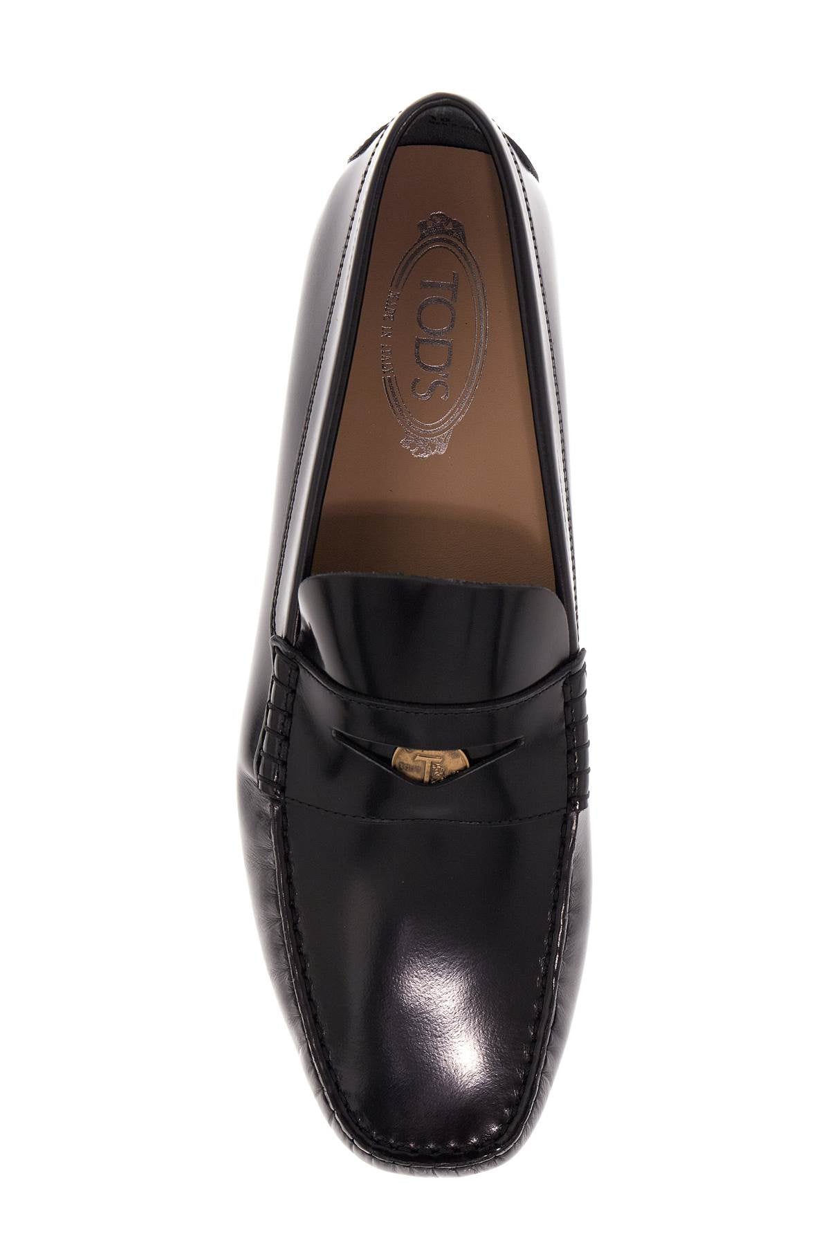 Brushed Leather Loafers With Penny Detail  - Black