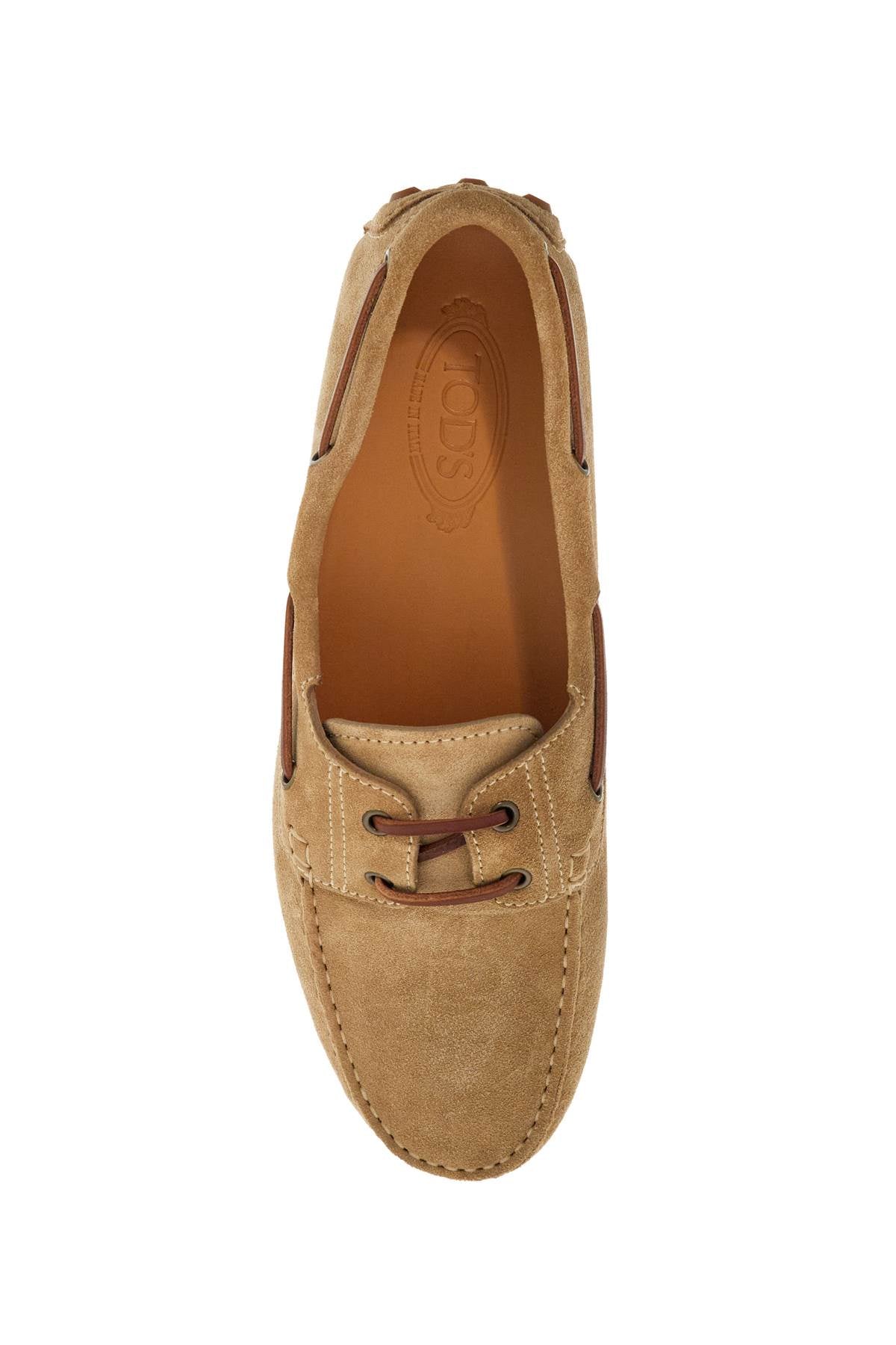 Suede Biscuit Leather Loafers With Rubber Sole  - Brown