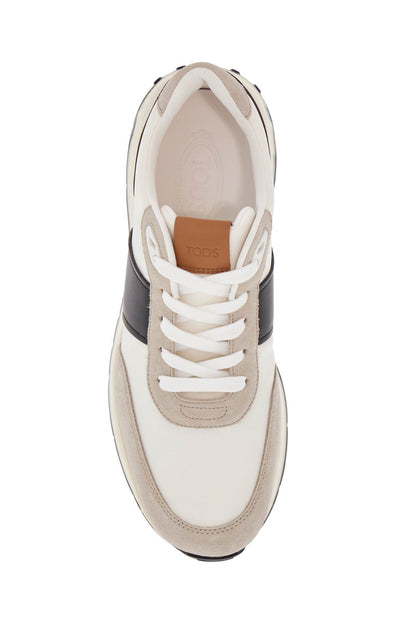 Elegant Sporty Sneakers In White Leather And Suede Running Mid Volume 63k  - White