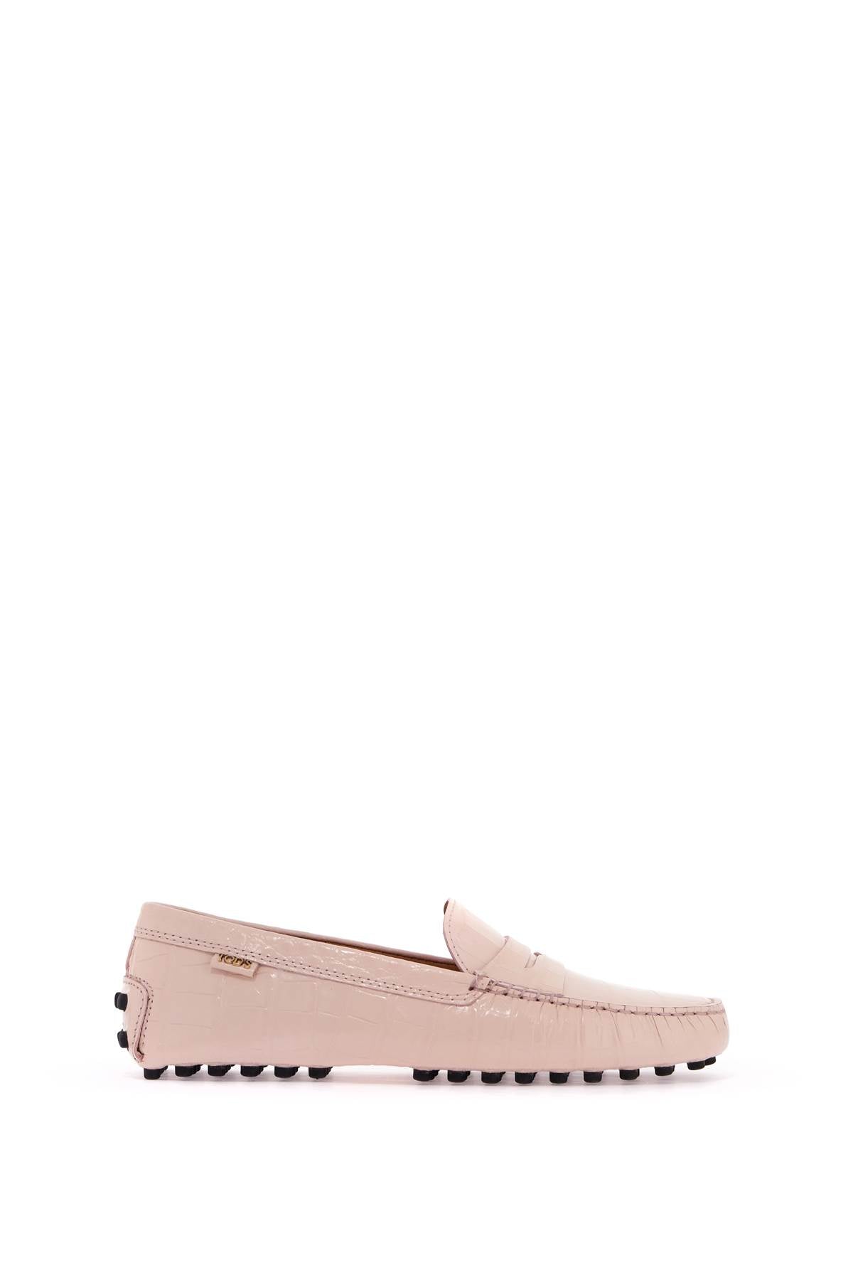 Crocodile Print Leather Driving Moccas  - Pink