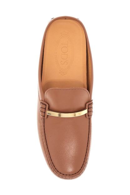 Dark Brown Calfskin Slip-on With Metal Detail  - Brown