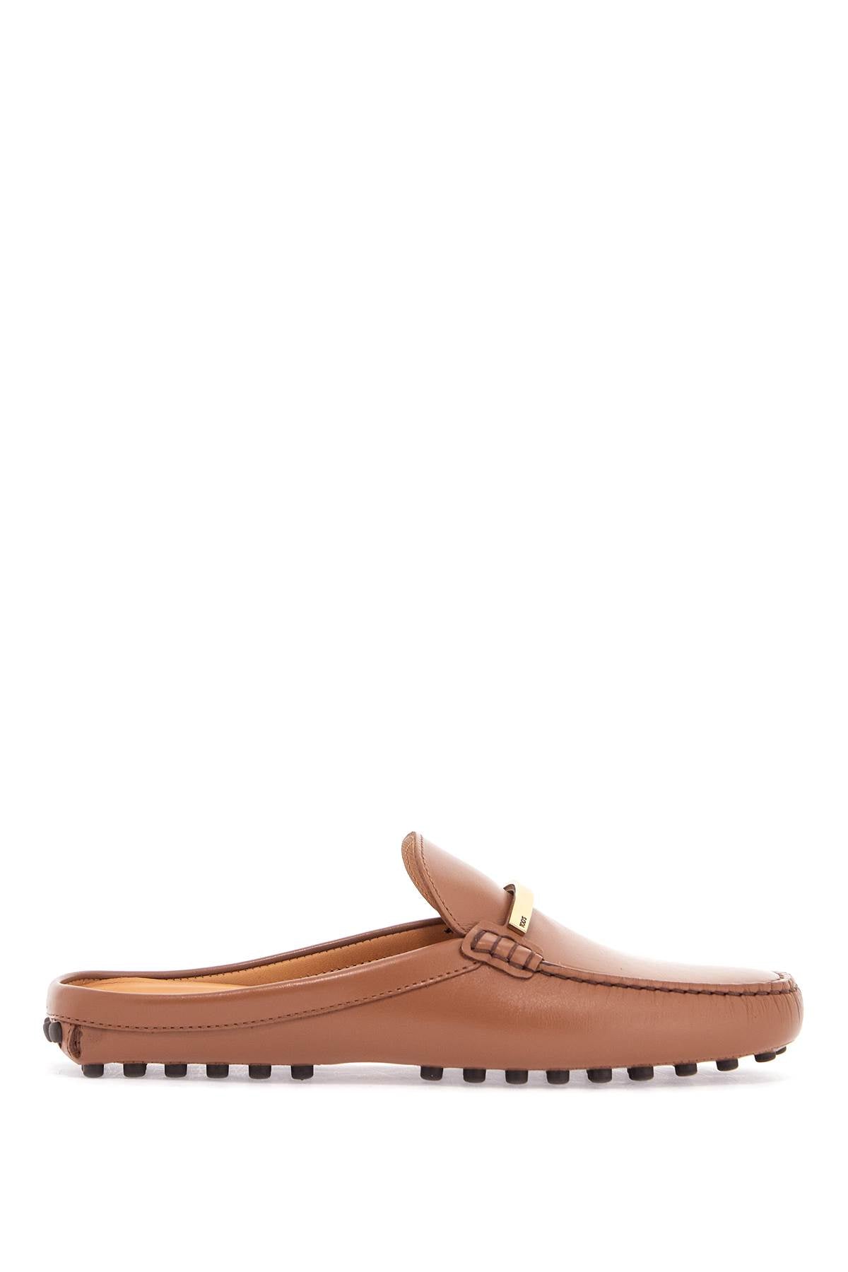 Dark Brown Calfskin Slip-on With Metal Detail  - Brown