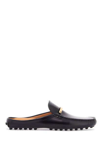 Black Calfskin Slip-on Loafers With Metallic Strap And Rubber Sole  - Black