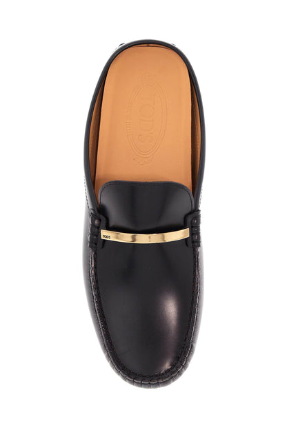 Black Calfskin Slip-on Loafers With Metallic Strap And Rubber Sole  - Black