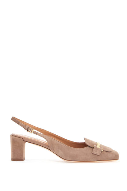 Cappuccino Goat Leather Pumps With Metal Bar  - Beige