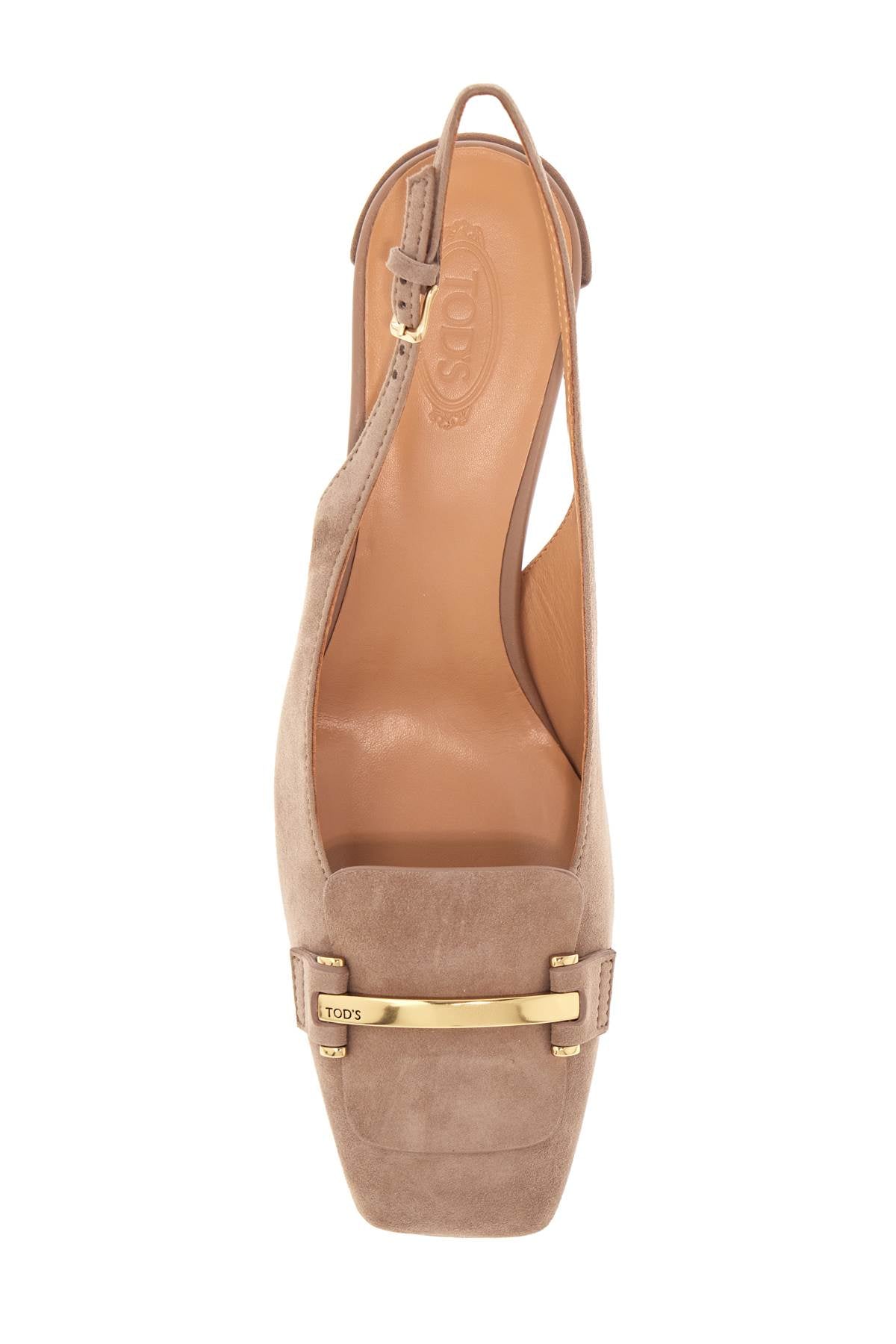 Cappuccino Goat Leather Pumps With Metal Bar  - Beige