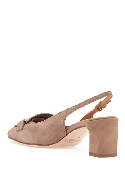 Cappuccino Goat Leather Pumps With Metal Bar  - Beige