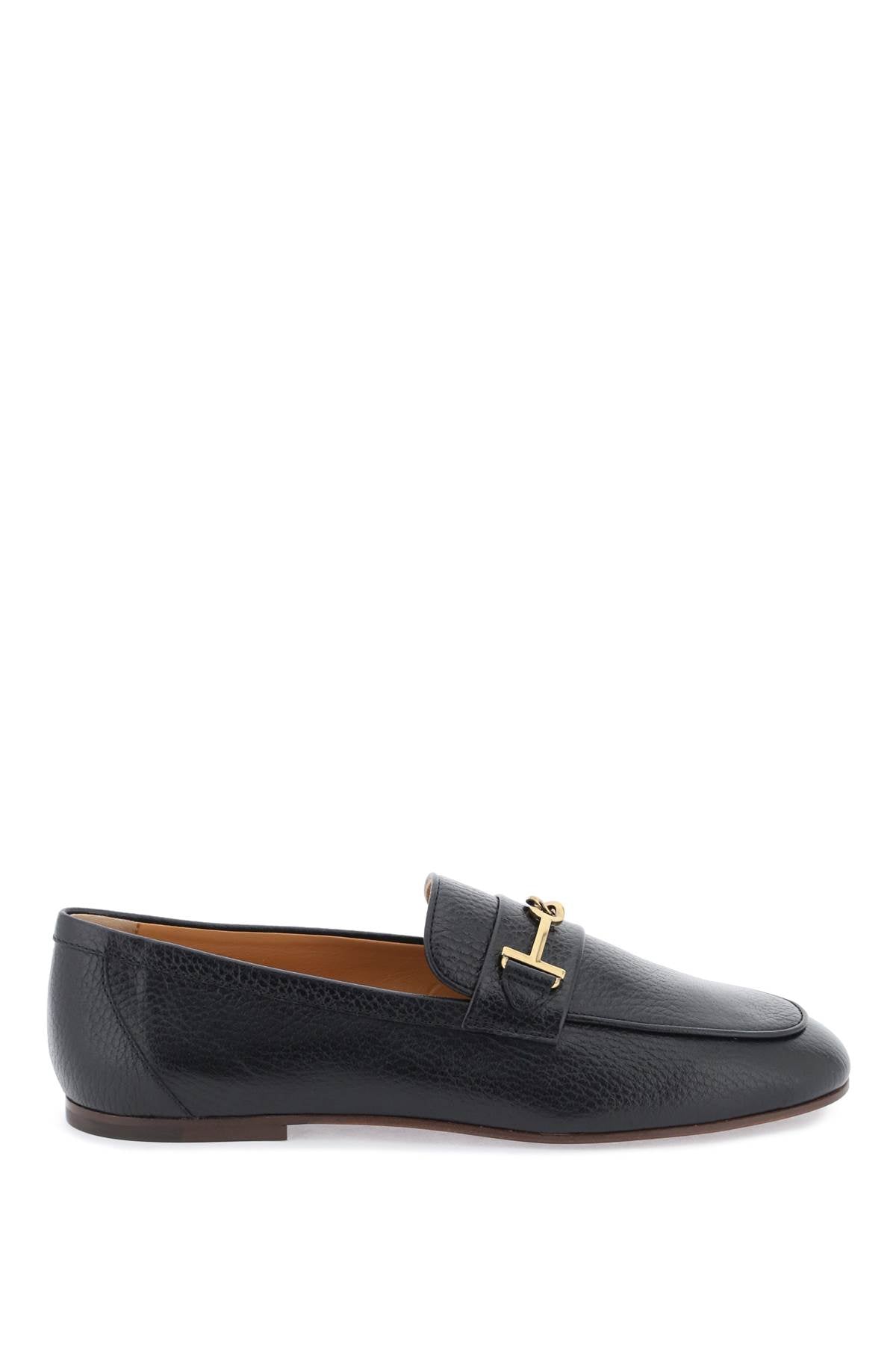 Leather Loafers With Bow  - Black