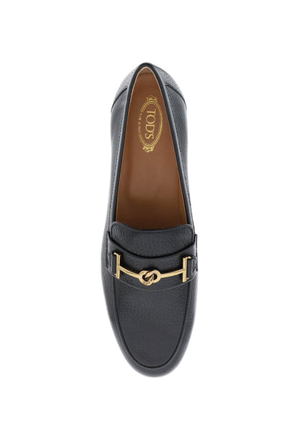 Leather Loafers With Bow  - Black