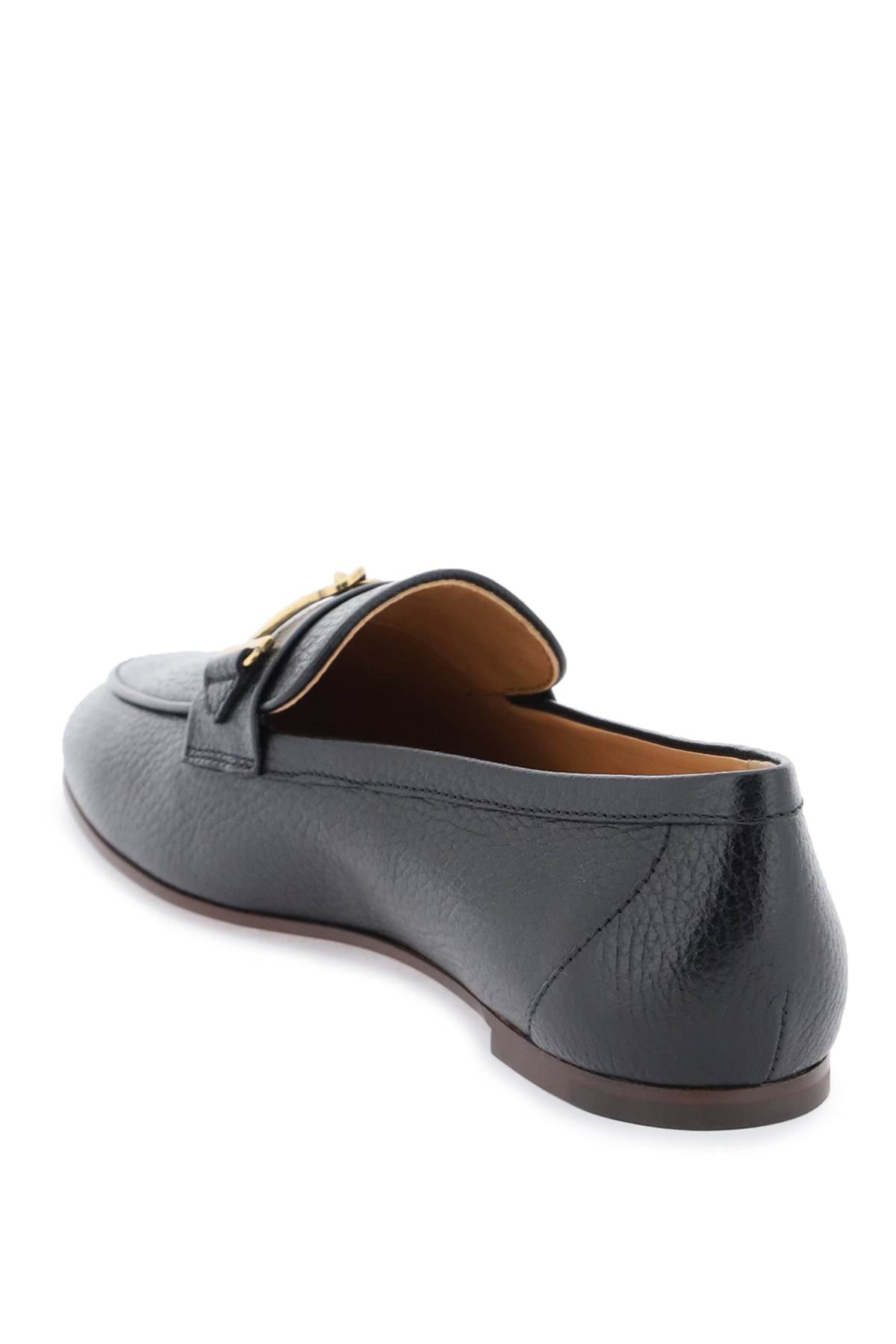 Leather Loafers With Bow  - Black