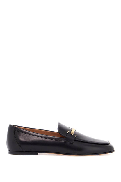 Black Calfskin Women's Loafers With Metallic Band  - Black