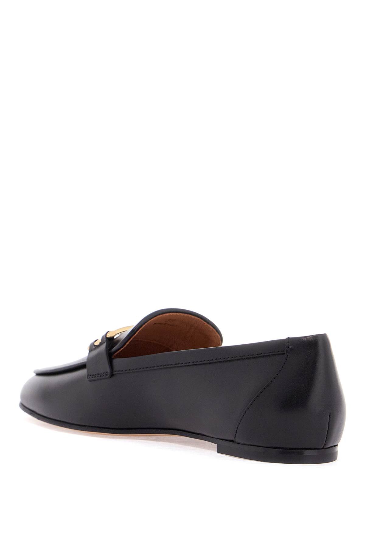 Black Calfskin Women's Loafers With Metallic Band  - Black