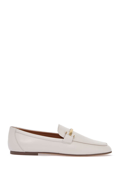 White Calfskin Moccasin With Gold Bar And Velcro Closure  - White