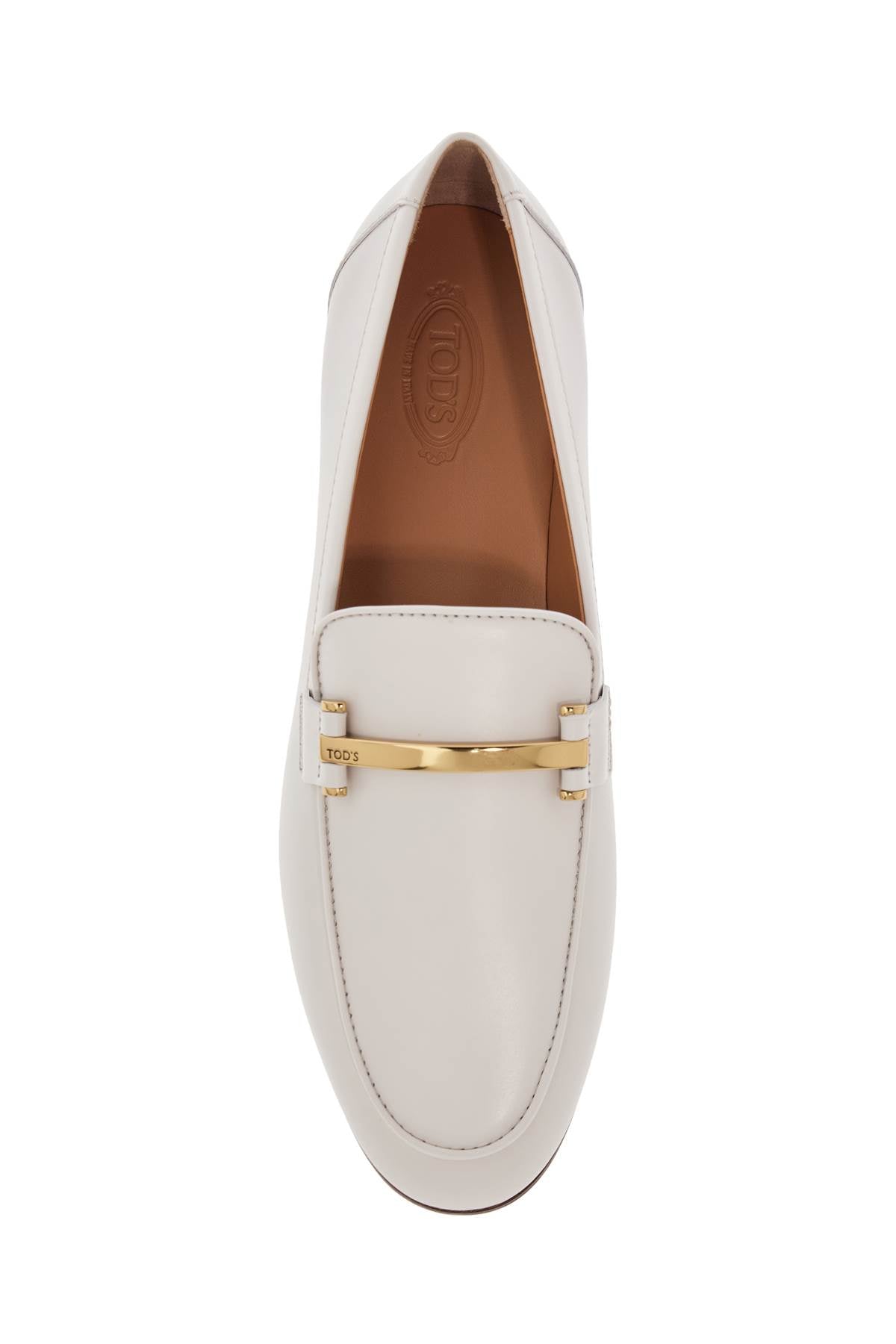 White Calfskin Moccasin With Gold Bar And Velcro Closure  - White