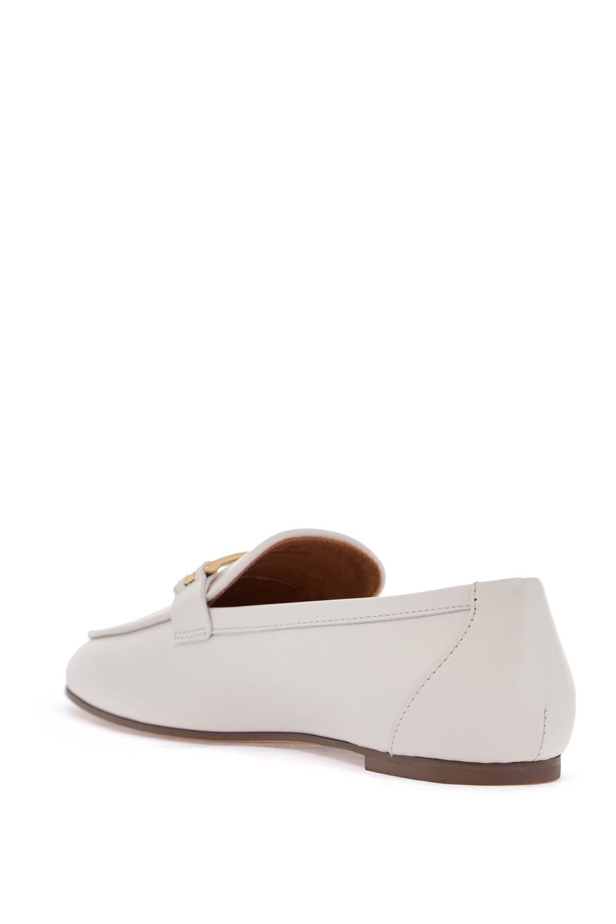 White Calfskin Moccasin With Gold Bar And Velcro Closure  - White