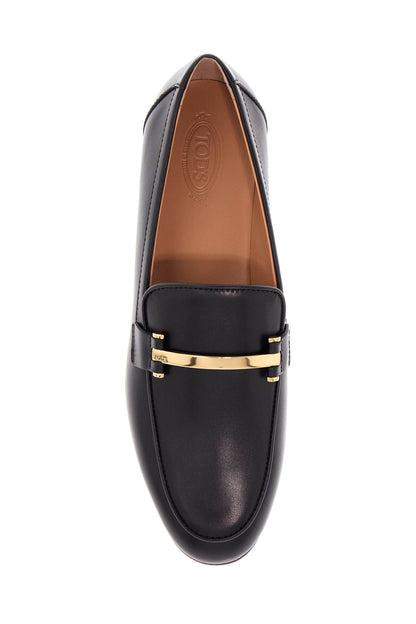 Black Calfskin Women's Loafers With Metallic Band  - Black