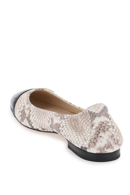 Snake-printed Leather Ballet Flats  - Black