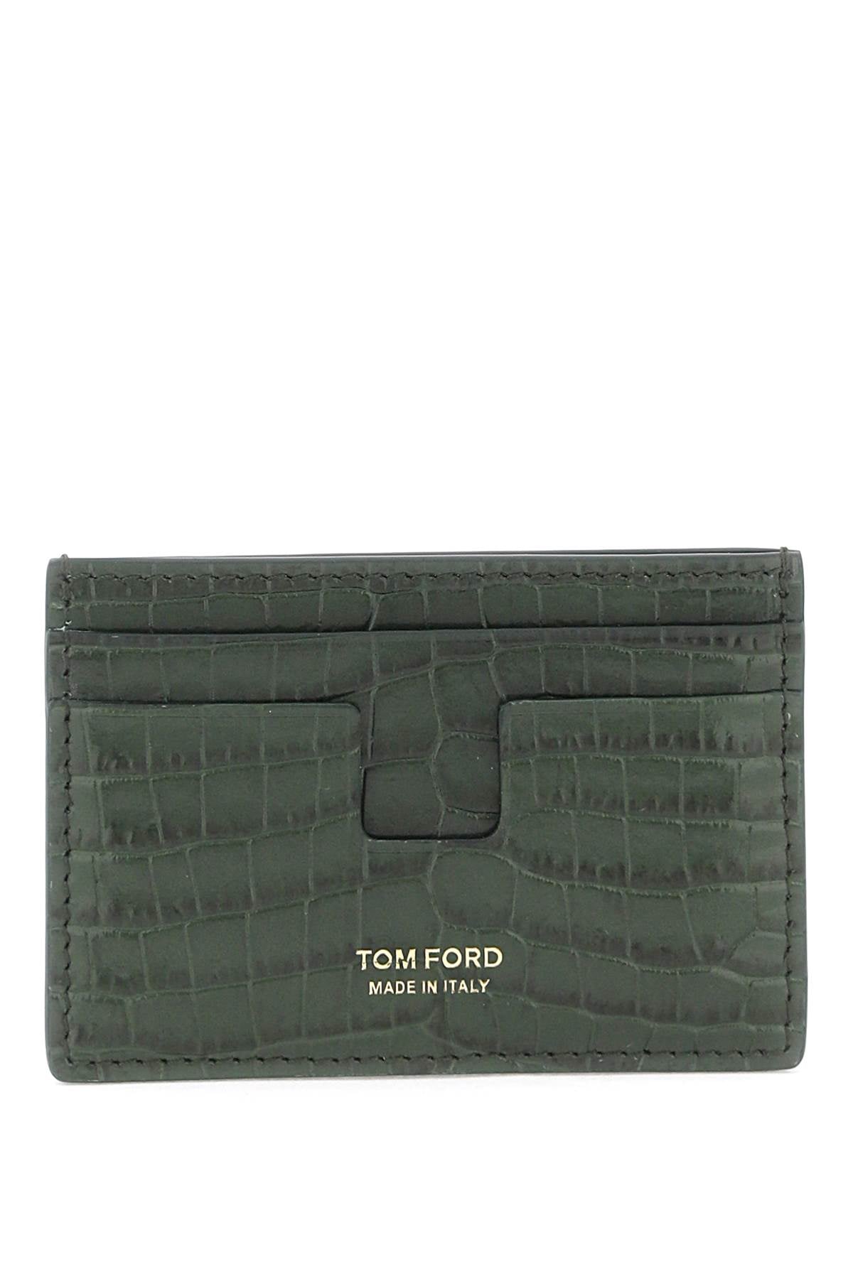 Croco-embossed Leather Card Holder  - Green