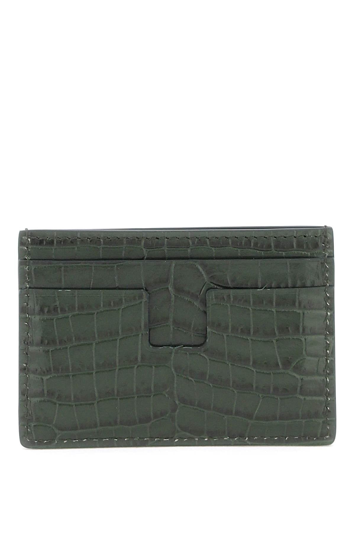 Croco-embossed Leather Card Holder  - Green