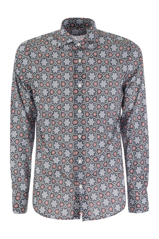 Printed stretch cotton voile shirt