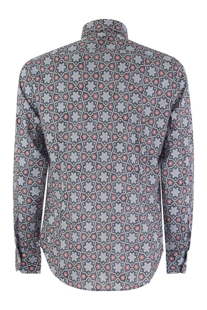 Printed stretch cotton voile shirt