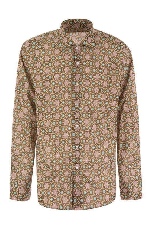 Printed stretch cotton voile shirt