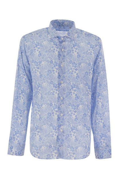 Printed stretch cotton voile shirt