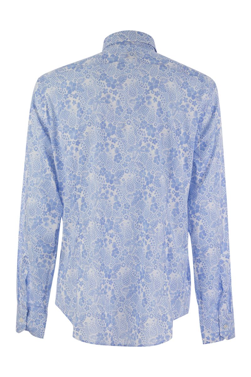 Printed stretch cotton voile shirt