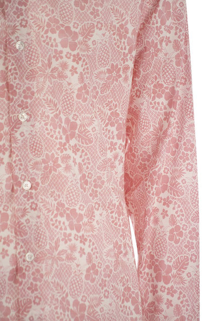 Printed stretch cotton voile shirt