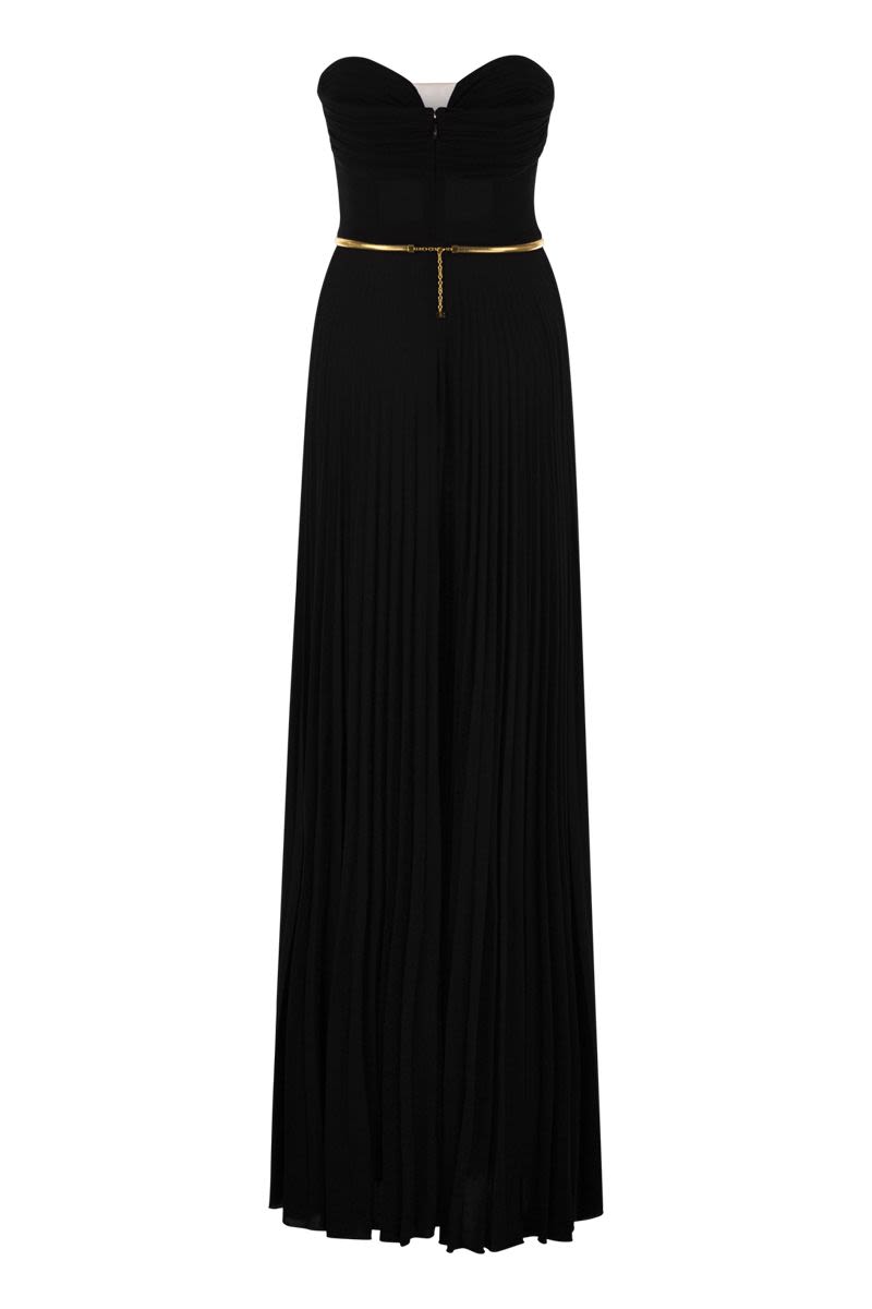 Pleated lurex jersey red carpet dress with belt