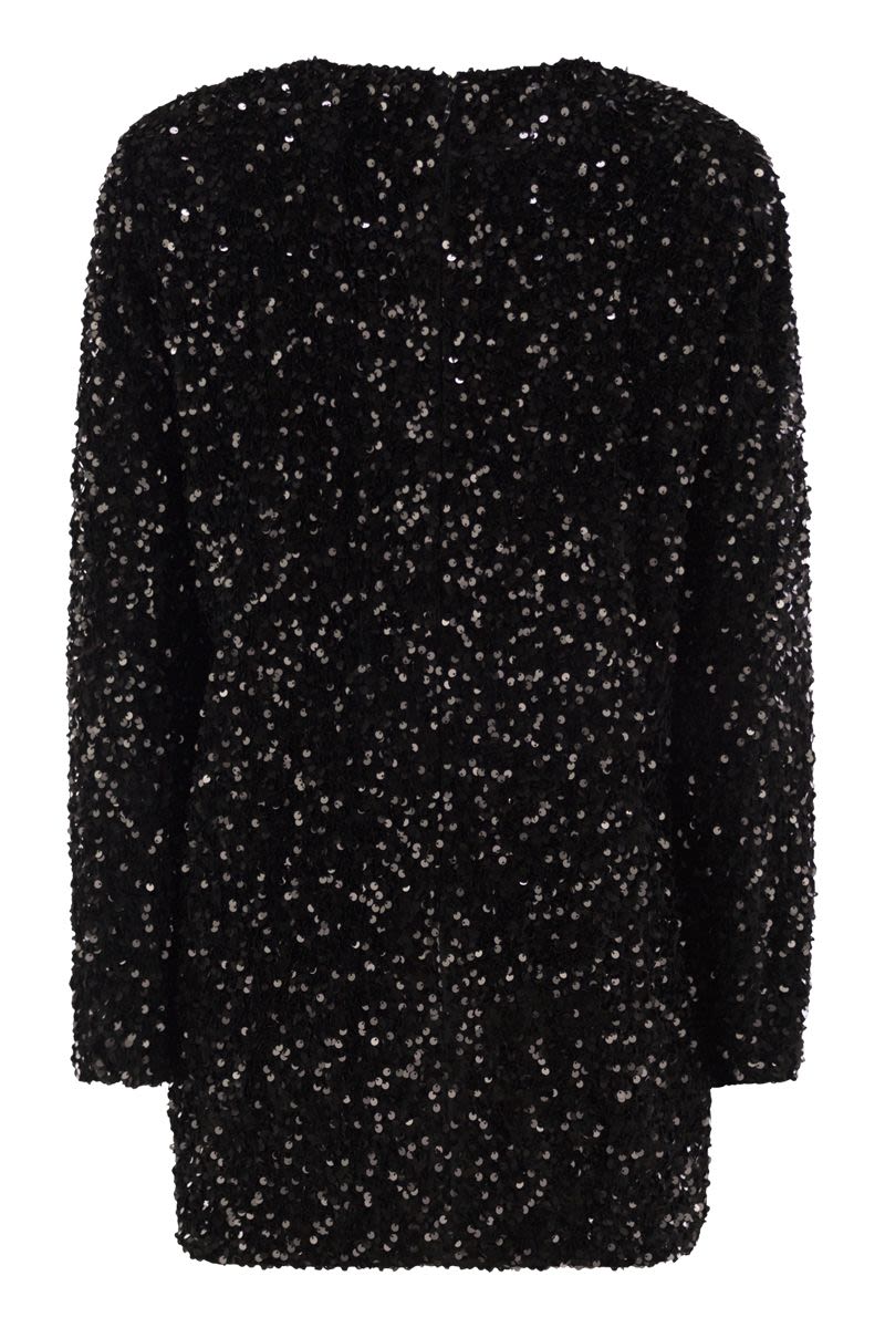 Embroidered boxy mini dress in chenille with sequins