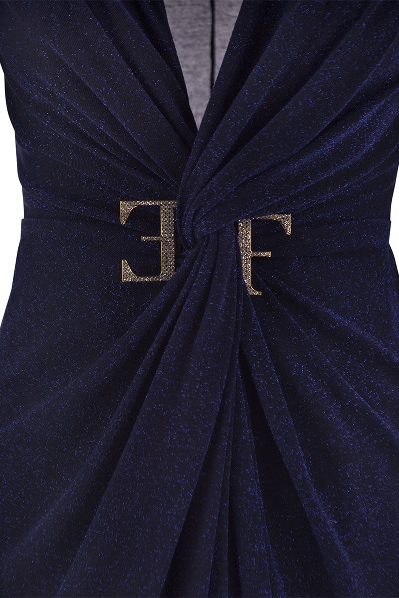 Red carpet dress in lurex jersey with knot and logo accessory