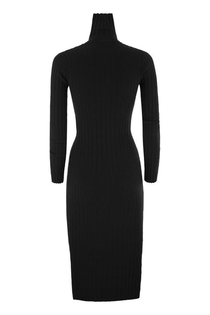 Ribbed viscose midi dresses with button placket